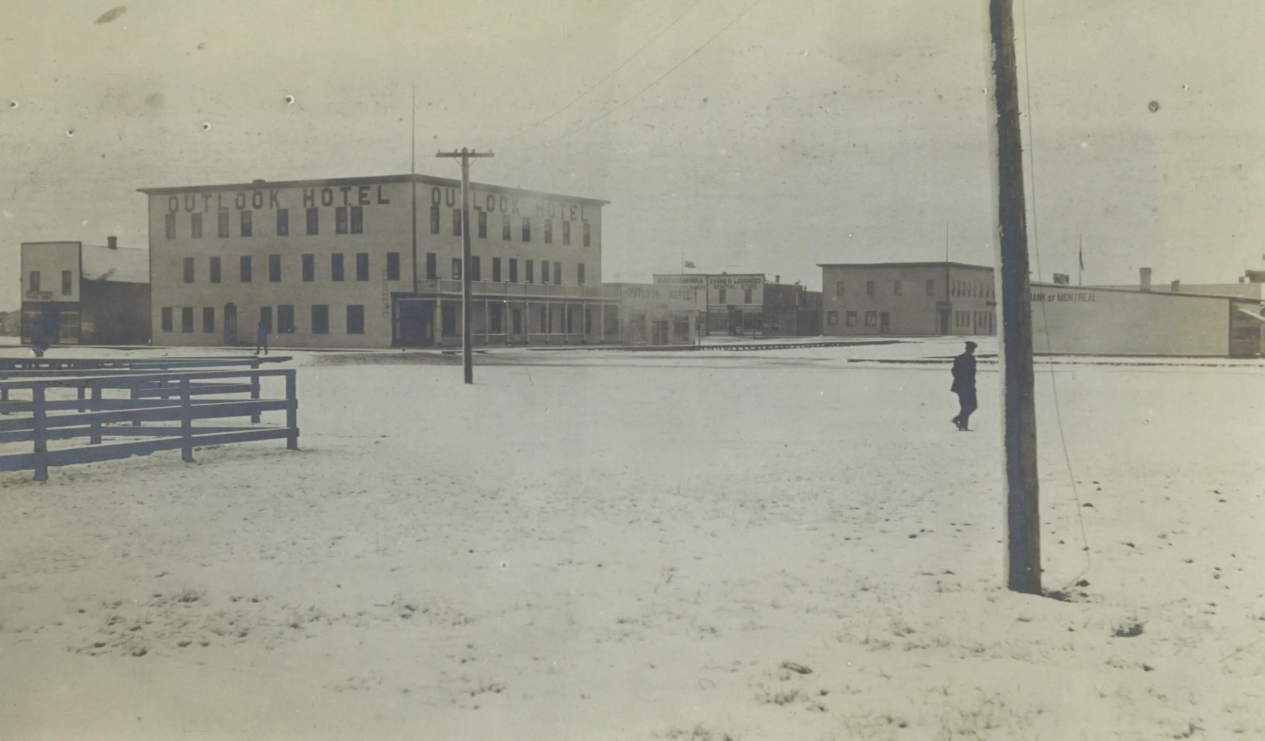 Outlook Hotel and main street in winter